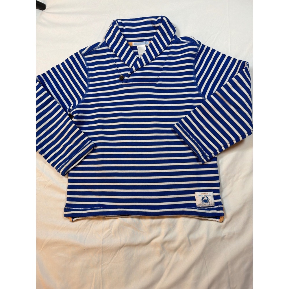 Janie and Jack Boys Blue White Striped Shawl Collar Sweatshirt Size 6 200236927